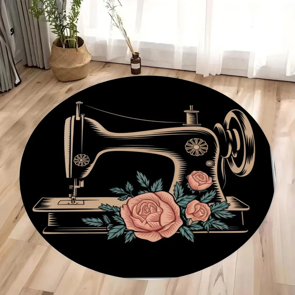 Vintage Sewing Textile - ~O~Vintage naaimachine rond tapijt – Retro